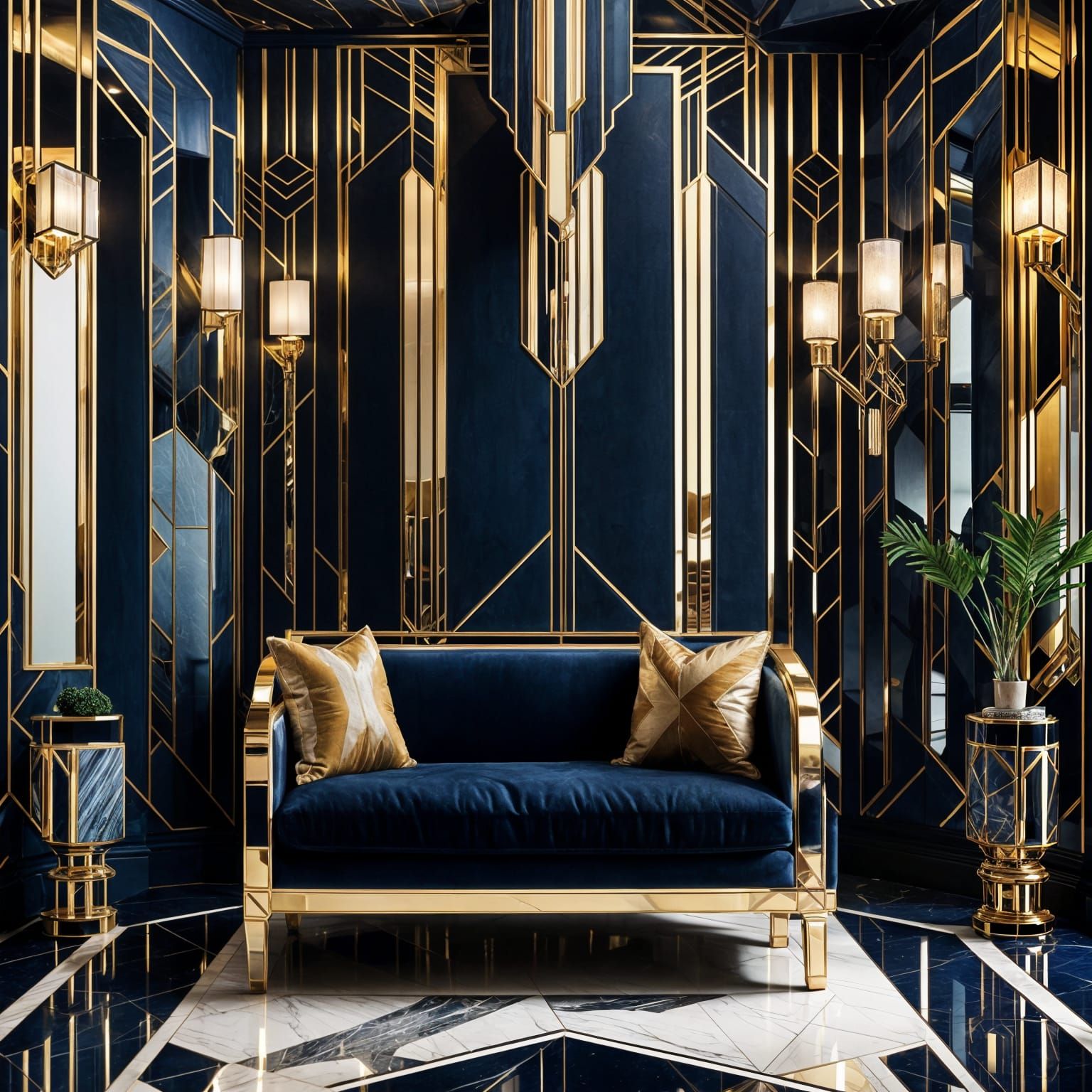 Geometric Mosaic Brilliance in Midnight Blue and Gold