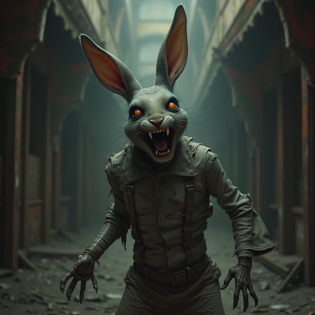 Sinister Rabbit Laughs in Abandoned Carnival