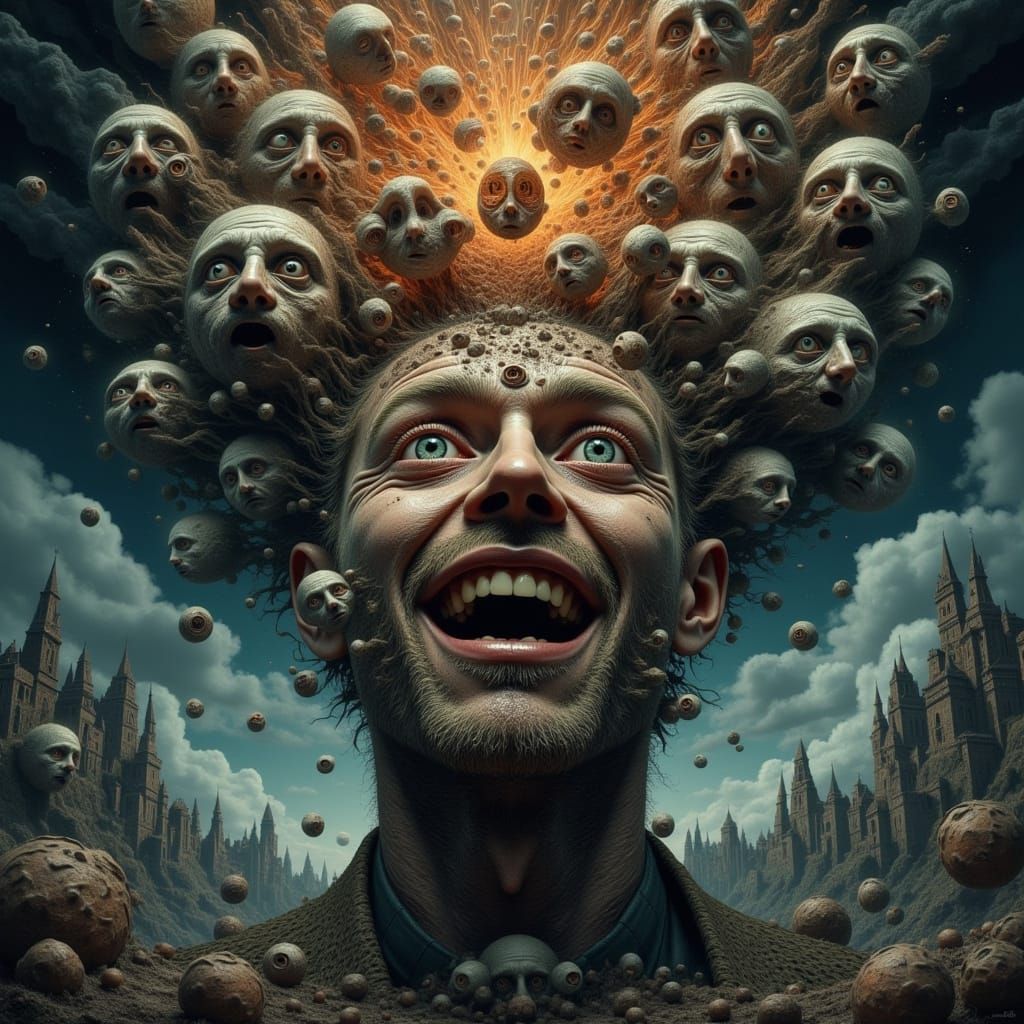 Fractal Faced Men in Unsettling Mindscape