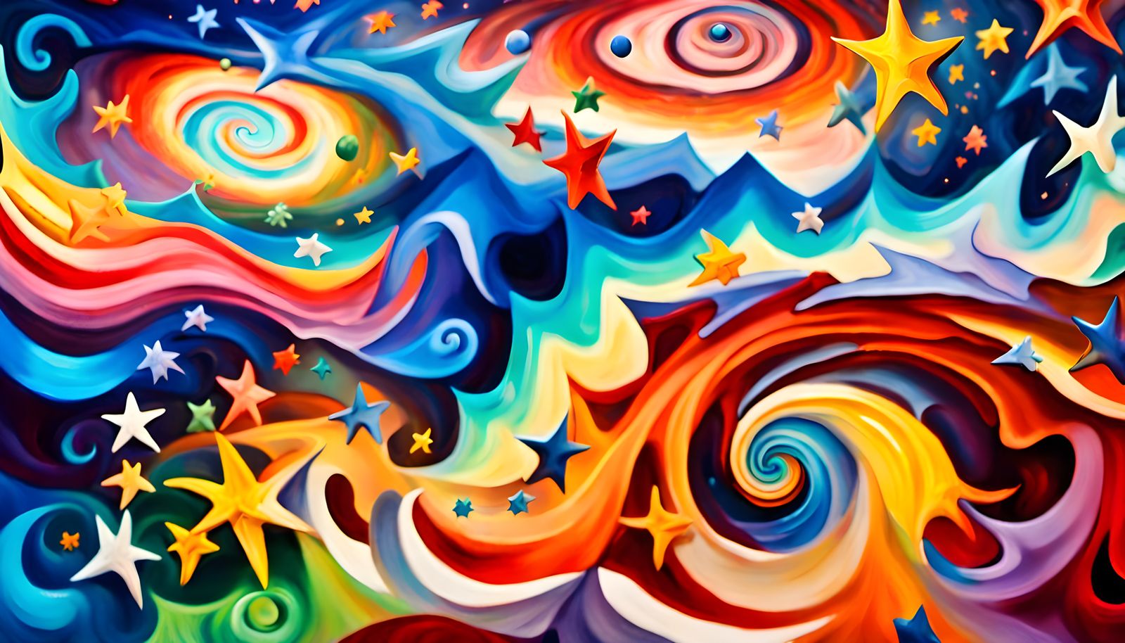 Iridescent Stars in Abstract Expressionist Swirling Vortex