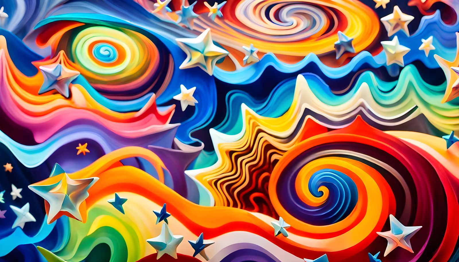 Iridescent Stars in Abstract Expressionist Oil Painting