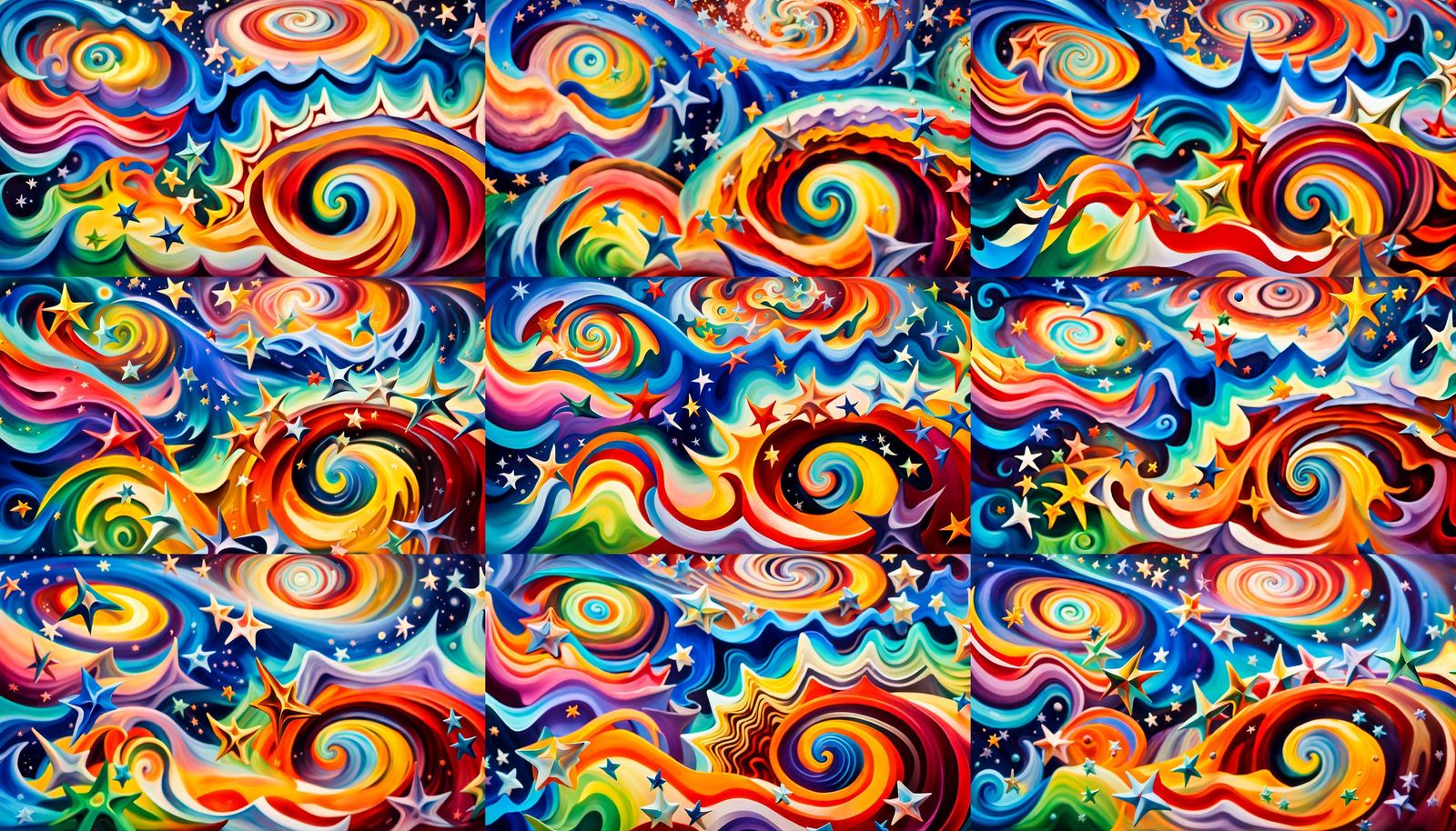 Iridescent Stars in Abstract Expressionist Oil Painting