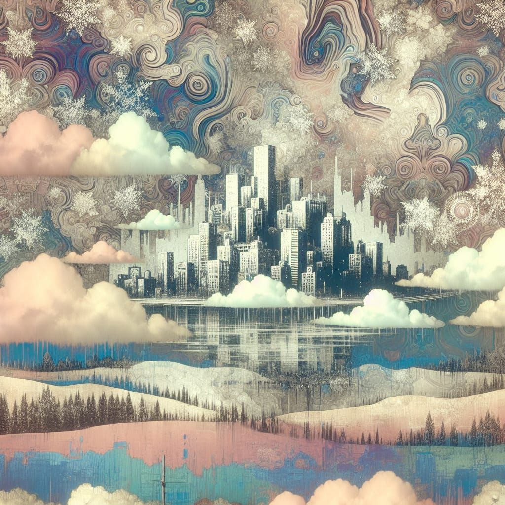 Floating Cloud Cityscape in Psychedelic Dreamland