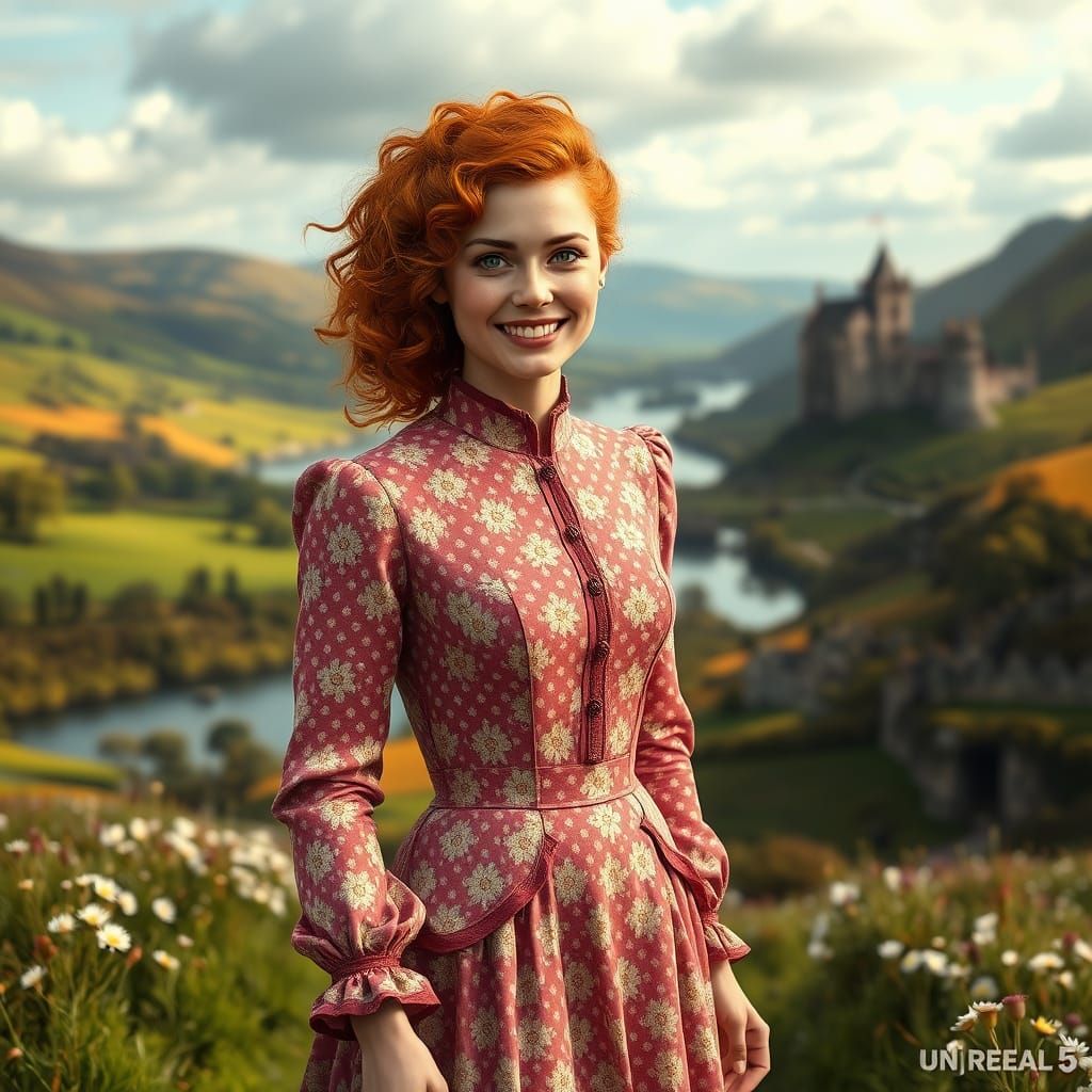 Irish Woman in Spring Dress: Hyper-Realistic Portrait