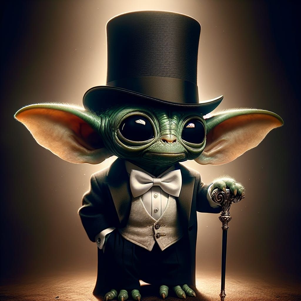 Grogu as Dapper Gentleman in Detailed Matte Painting