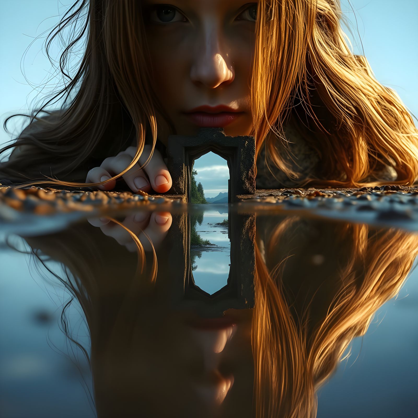 Surreal Portrait Reveals Hidden World Through Puddled Reflec...