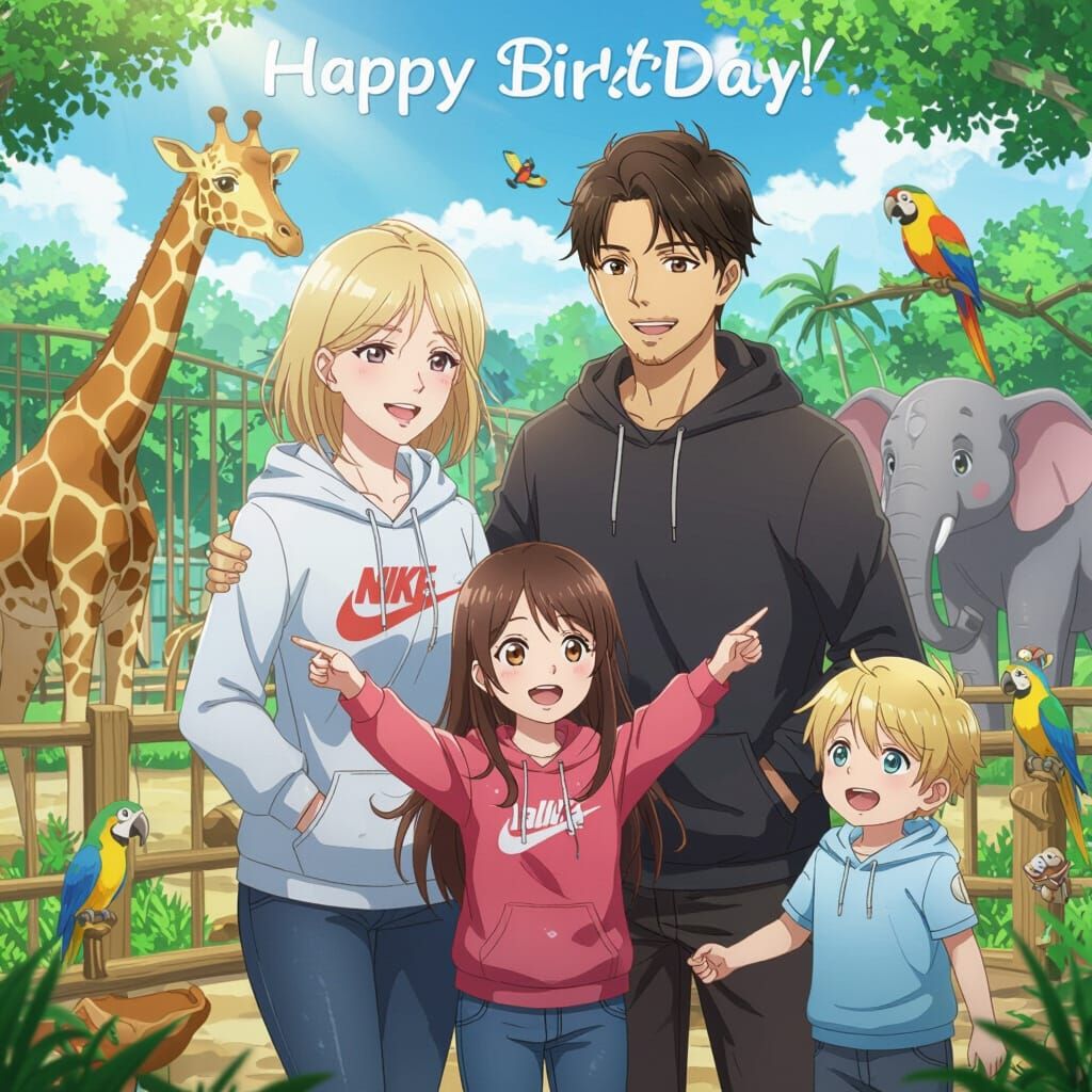 Anime Family Fun Day at the Zoo in Studio Ghibli Style