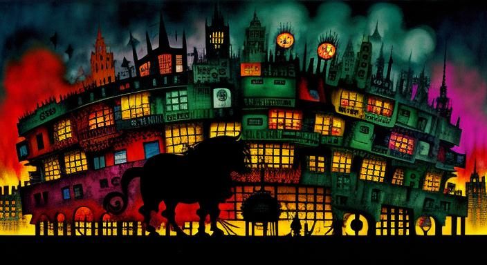 Dark Fantasy Monster City in Gris Grimly Style