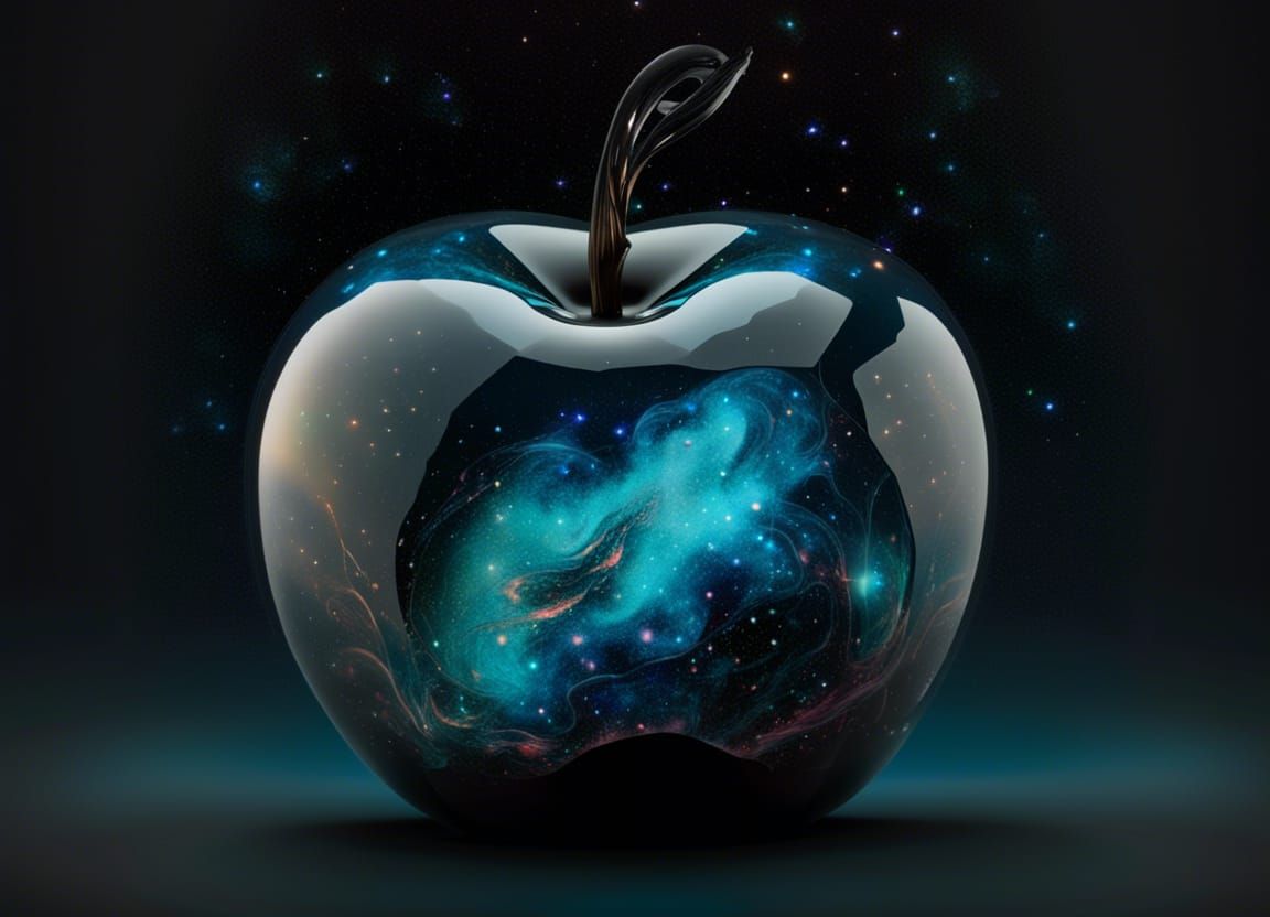 Glass Apple Filled with Blue-Teal Nebula