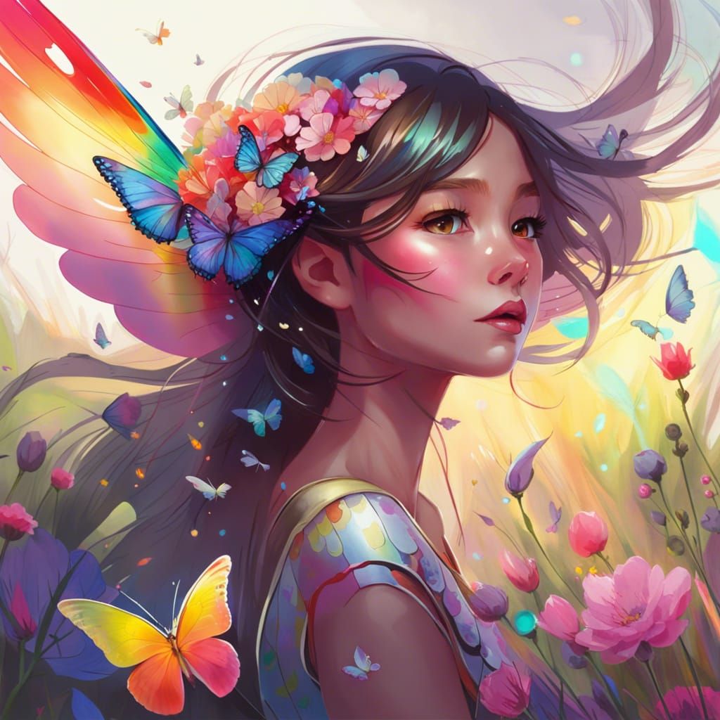 Bird with Butterfly Wings in Digital Art Style