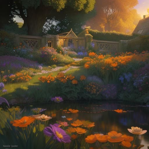 Cotswold Gardens Reflecting Neo-Impressionism in Hyperrealis...