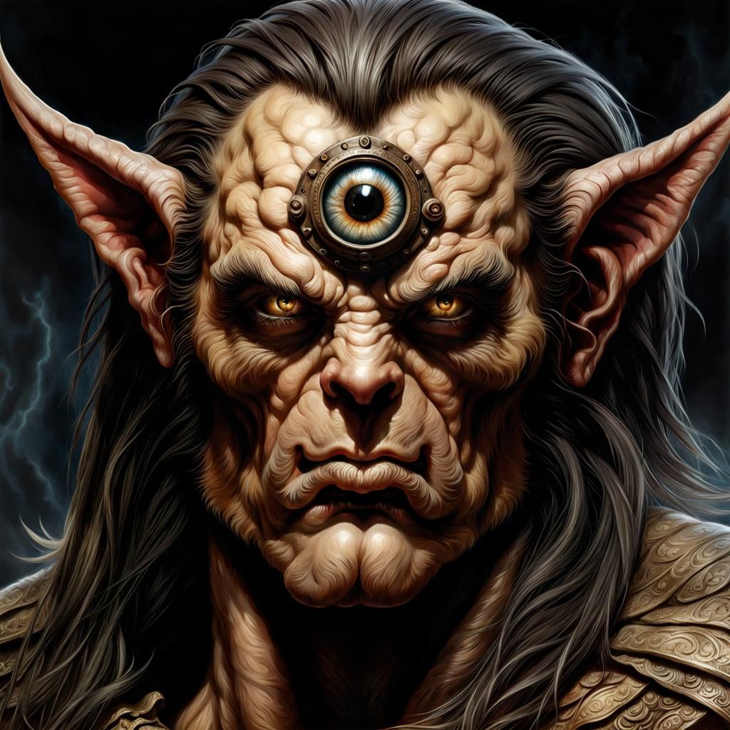 Hyperrealistic Portrait of a One-Eyed Cyclops