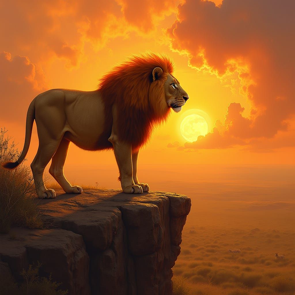 Majestic Lion with Fiery Mane in Oil Painting Style