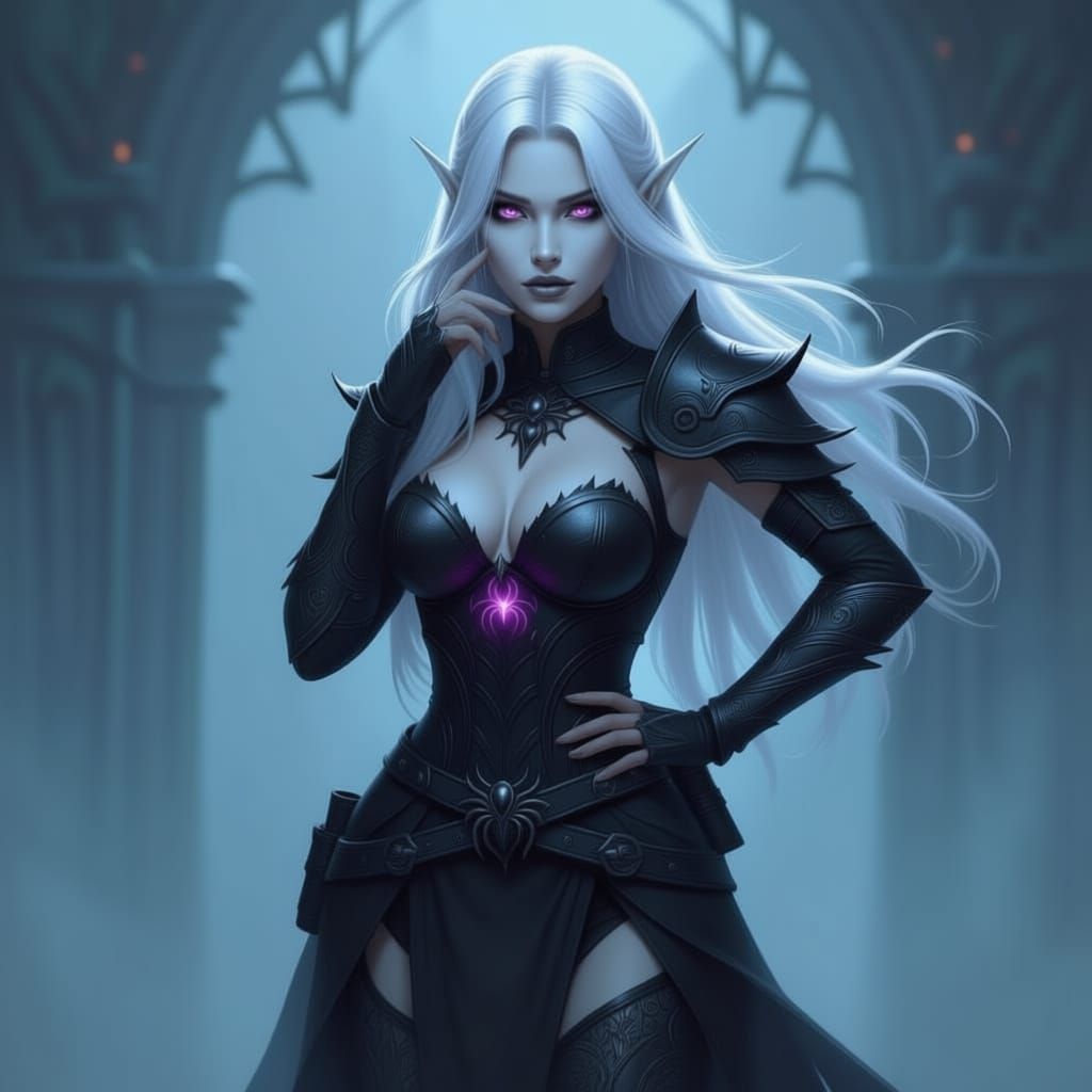 Drow Warrior Woman with Spider Armor and Daggers