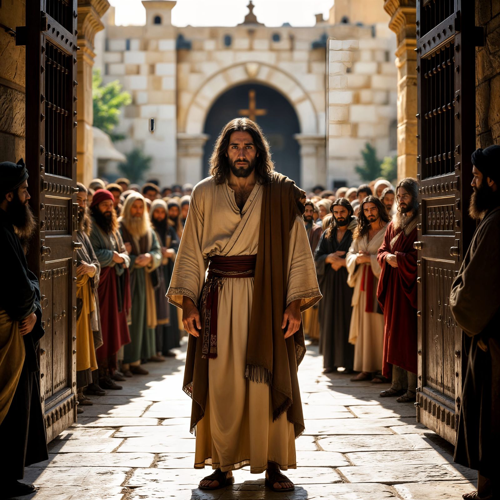 Jesus at the Temple Gates in Ancient Jerusalem