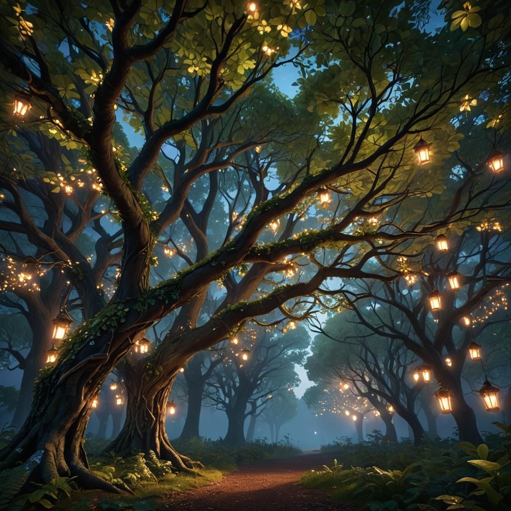 Magical Forest with Glowing Canopy: Fantasy Concept Art