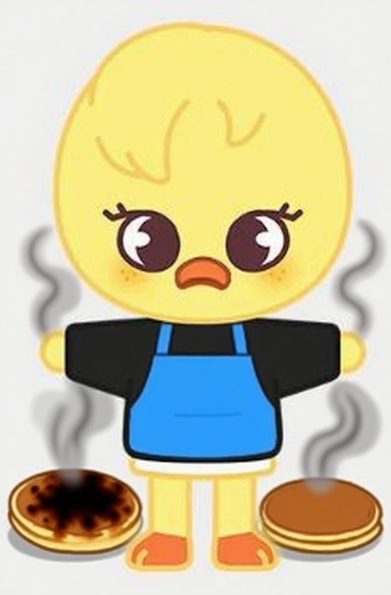 Sad Character Burns Pancakes in Blue Apron