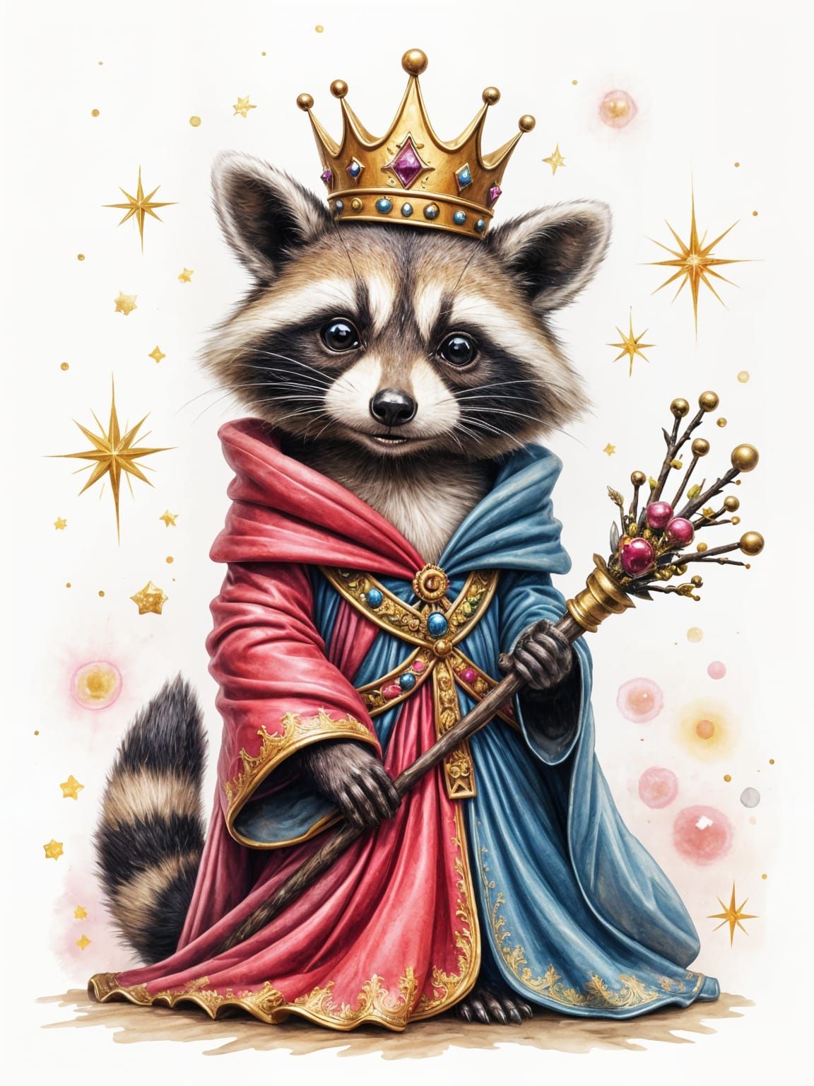 Whimsical Raccoon Royal in Watercolor Style