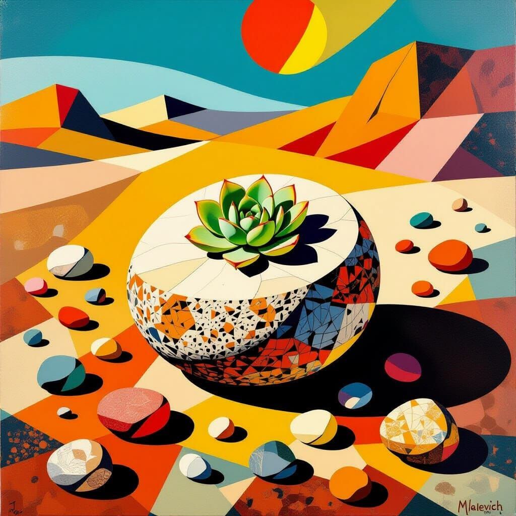 Lithops Succulent in Surreal Geometric Style