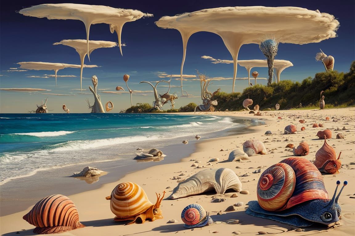 Surrealist Beach Landscape with Exotic Sea Life