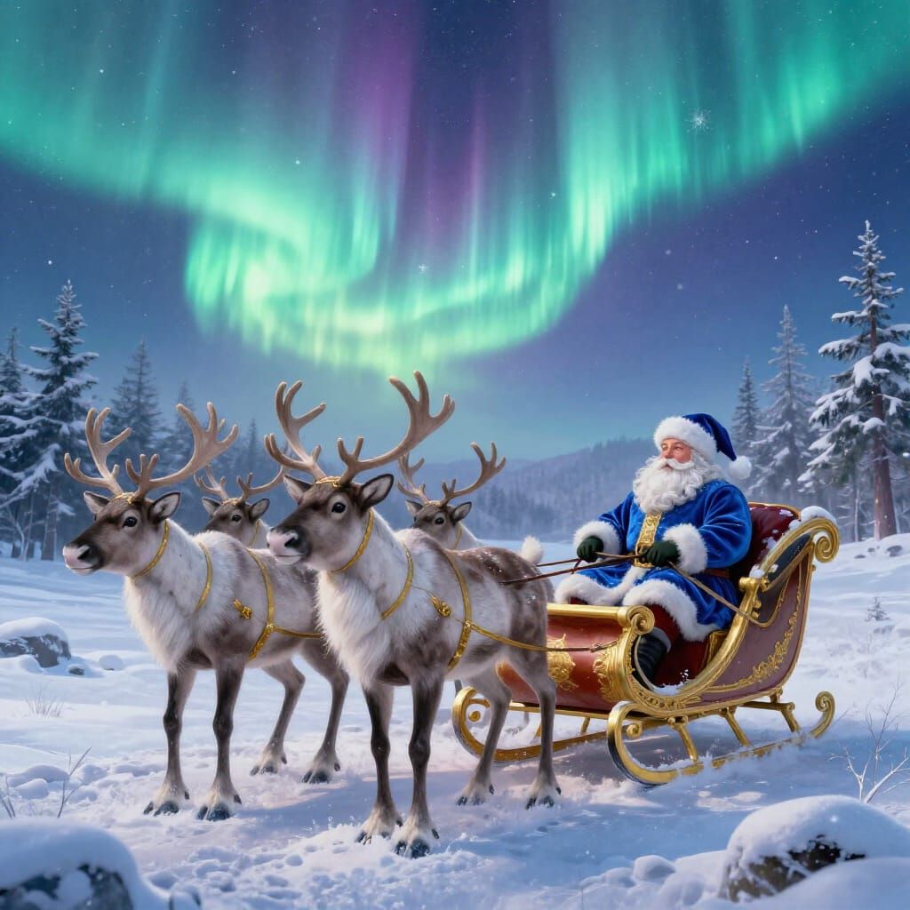 Magical Winter Wonderland with Santa and Northern Lights
