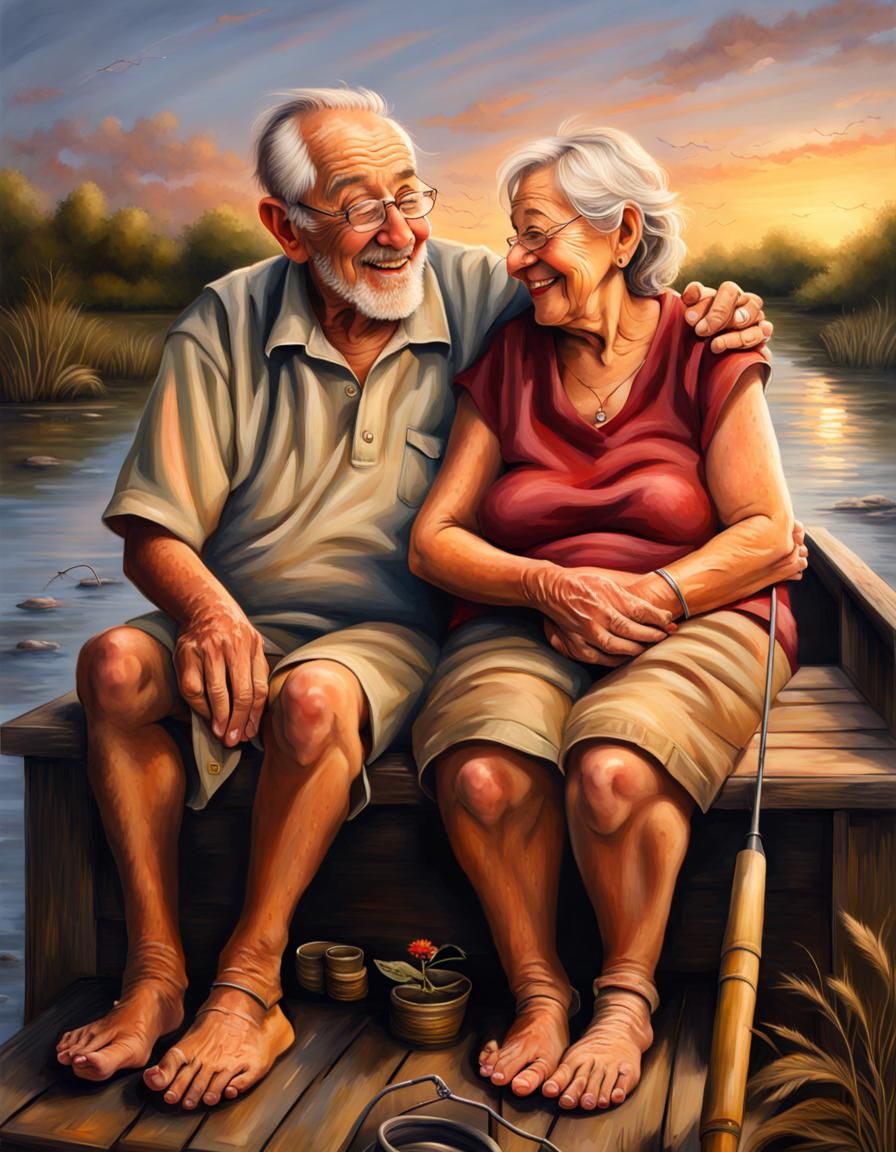 Eternal Love: Elderly Couple Fishing at Sunset