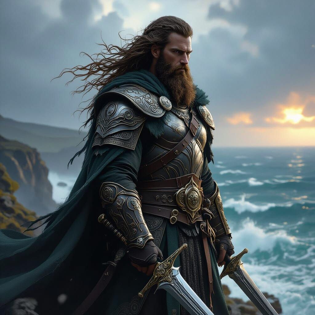 Celtic Warrior Defends Homeland in Dark Fantasy Style