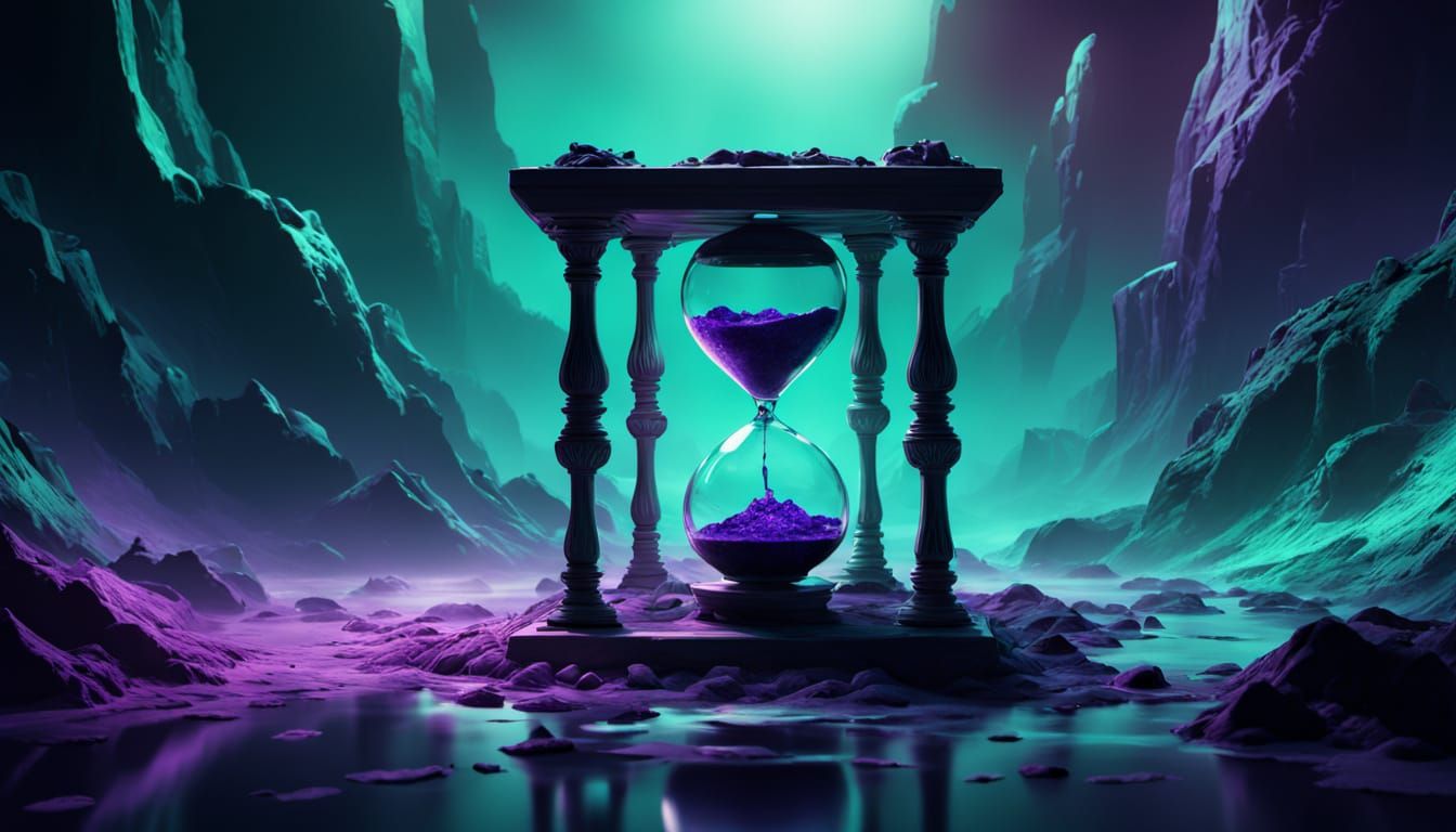 Emerald Hourglass Dreamscape in Neon Fauvist Style