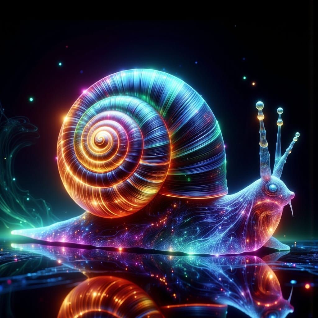 Bioluminescent Snail with Neon Vortex Shell