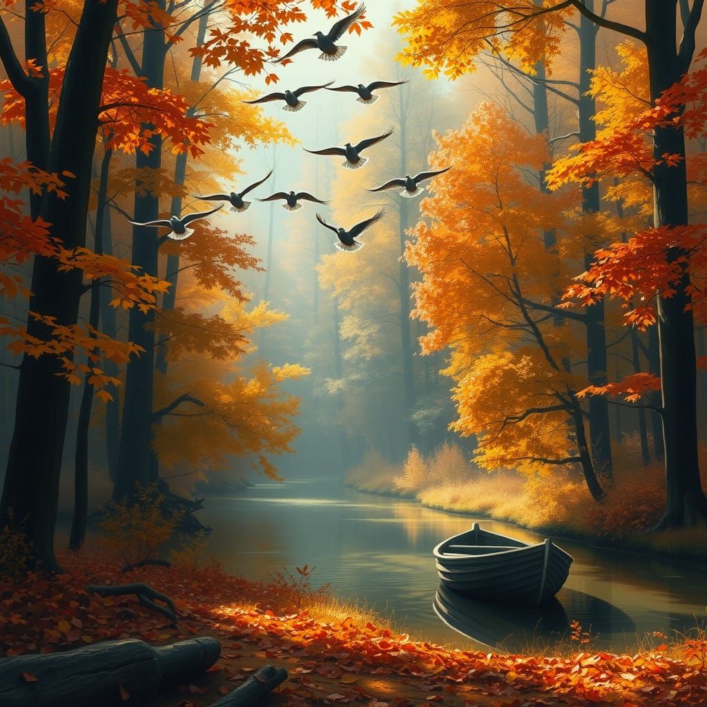 Autumn Forest Scene in Oil Painting Style