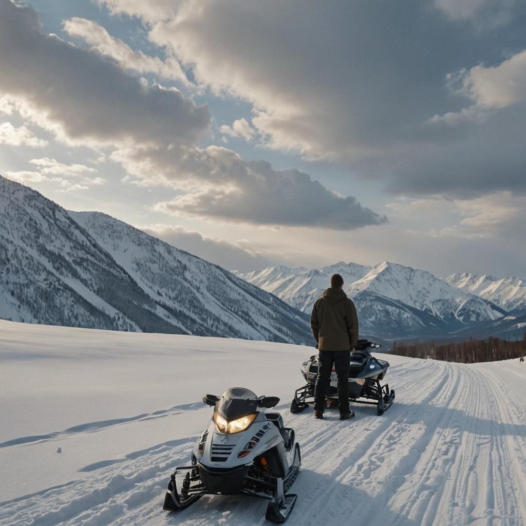 Snowmobile Scene with Dramatic Lighting in Cinematic Style