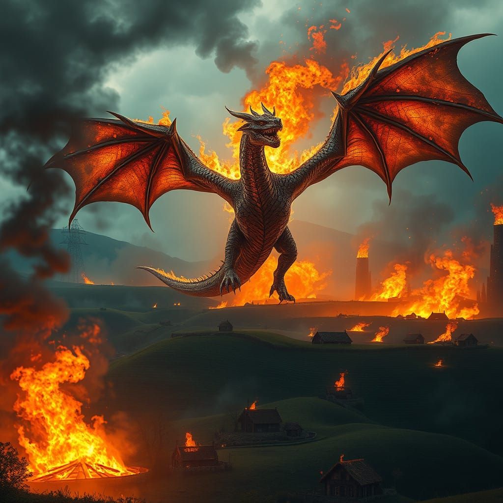Dragon Unleashes Flames on Enchanted Countryside in Hyperdet...