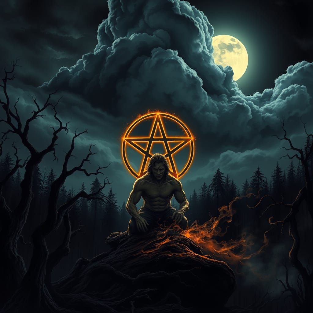 Moonlit Transformation in a Dark, Foreboding Landscape