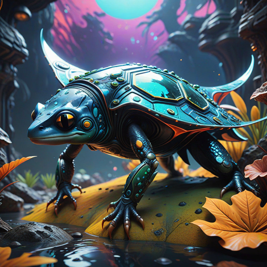 Vibrant Otherworldly Realm of Manta Ray Aliens