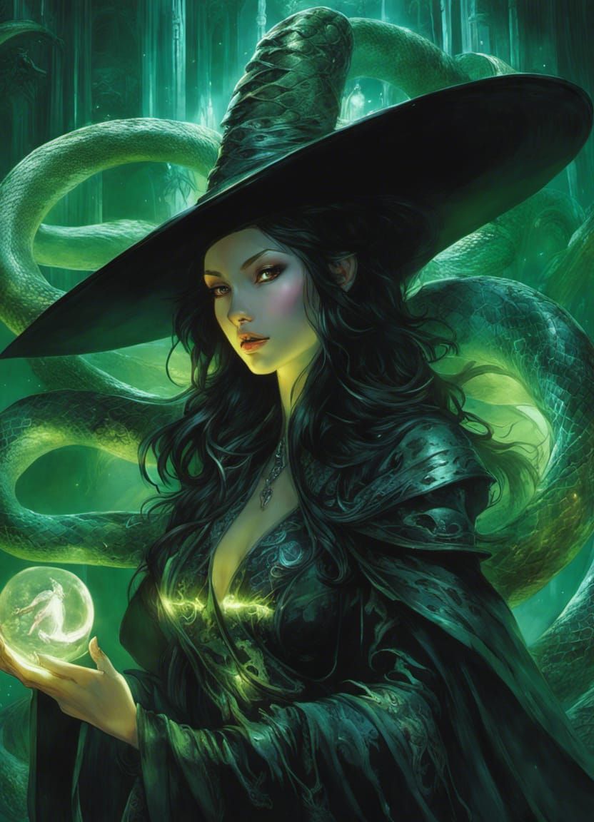 Gothic Witch in Snake Pit, Digital Art