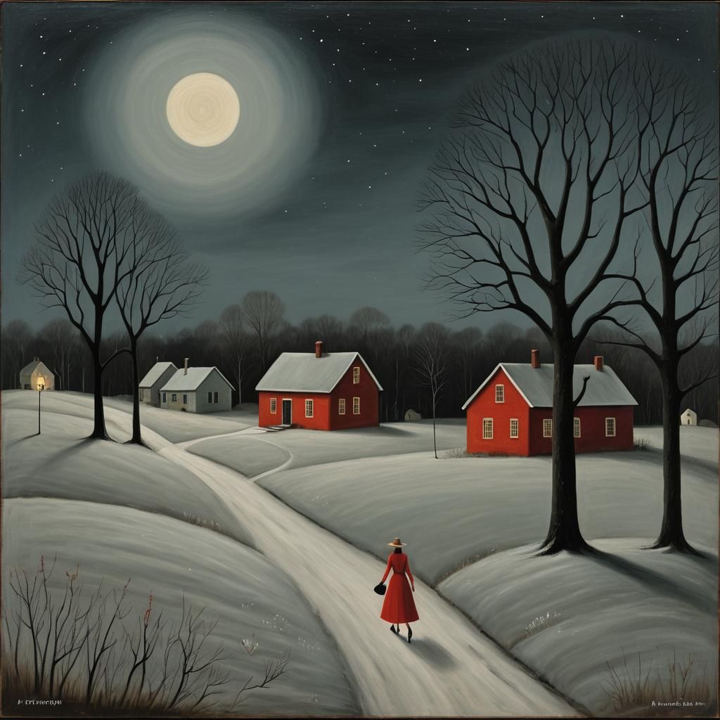 Woman in Red Dress: Surrealist Painting