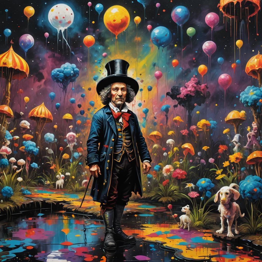 Cosmic Circus in Flowery Swamp as Impasto Painting