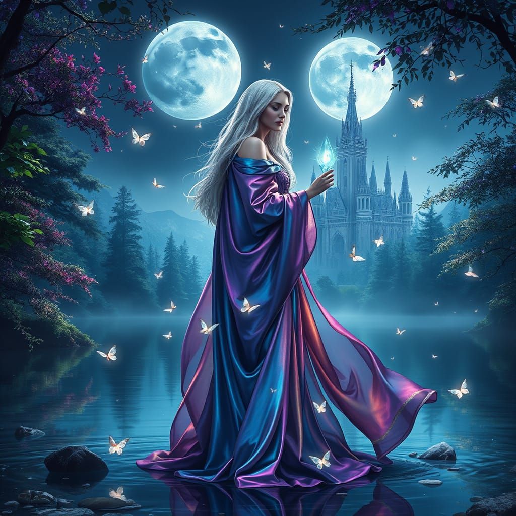 Moonlit Sorceress in a Whimsical Forest Glade