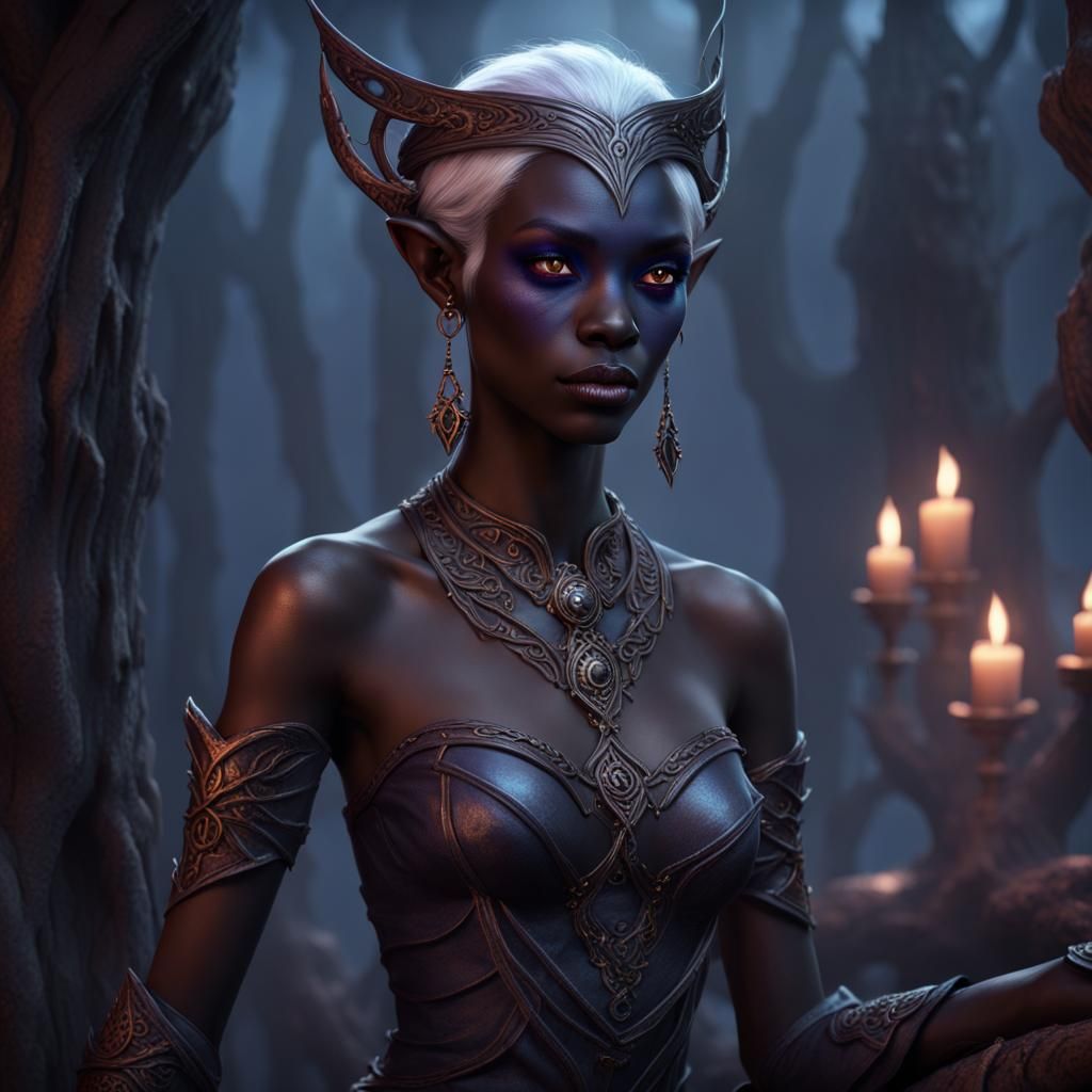 Dark Elf Princess Learning Necromancy in Detailed Matte Pain...