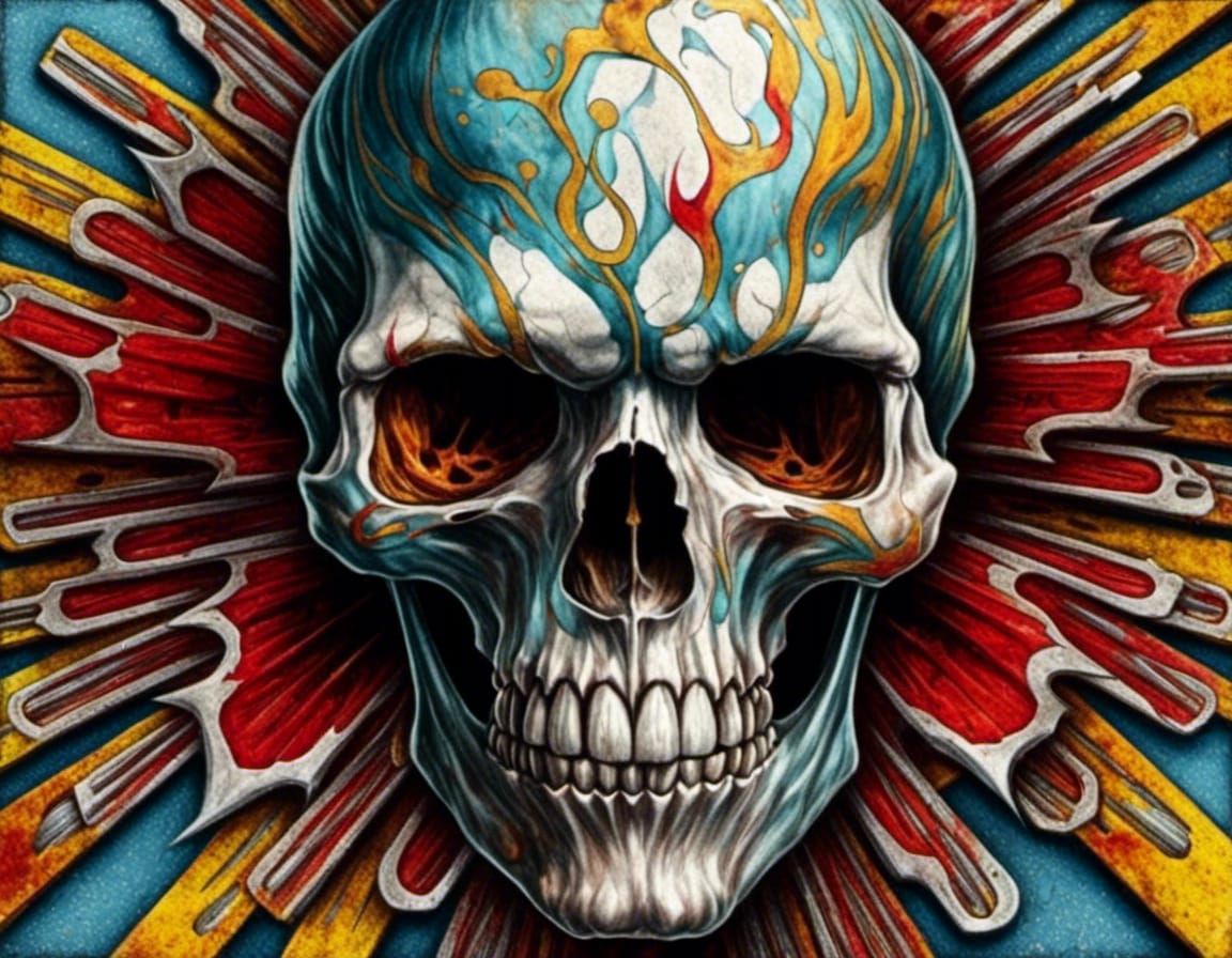 Airbrush Skull Street Art in High Contrast