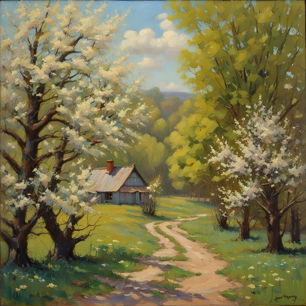 Mayflower Buds in Bloom: An Oil Painting
