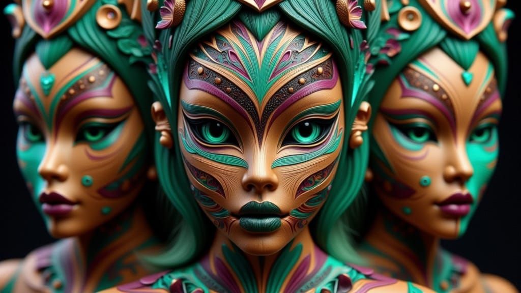 African Masks in Magic Surrealism Style