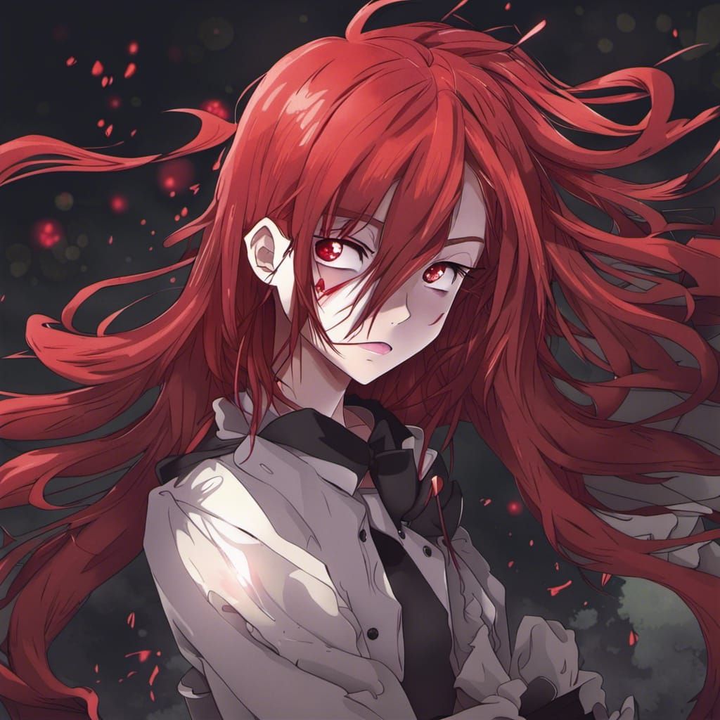 Horrific Red-Haired Girl in Anime Style