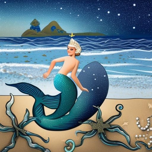 Mermaid Emerges from Starry Ocean