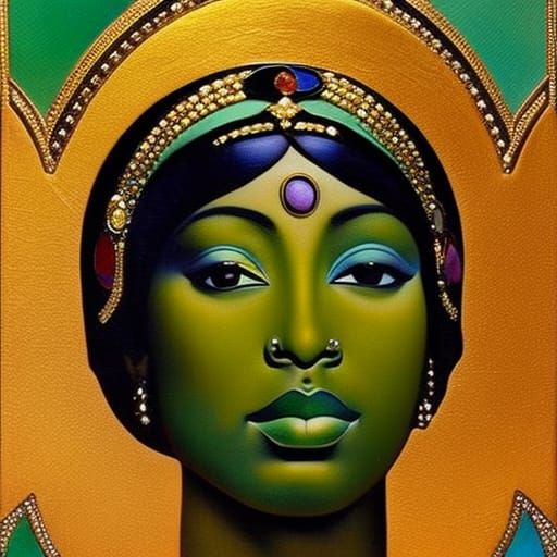 Josephine Baker Portrait in Vermeer Art Nouveau Style