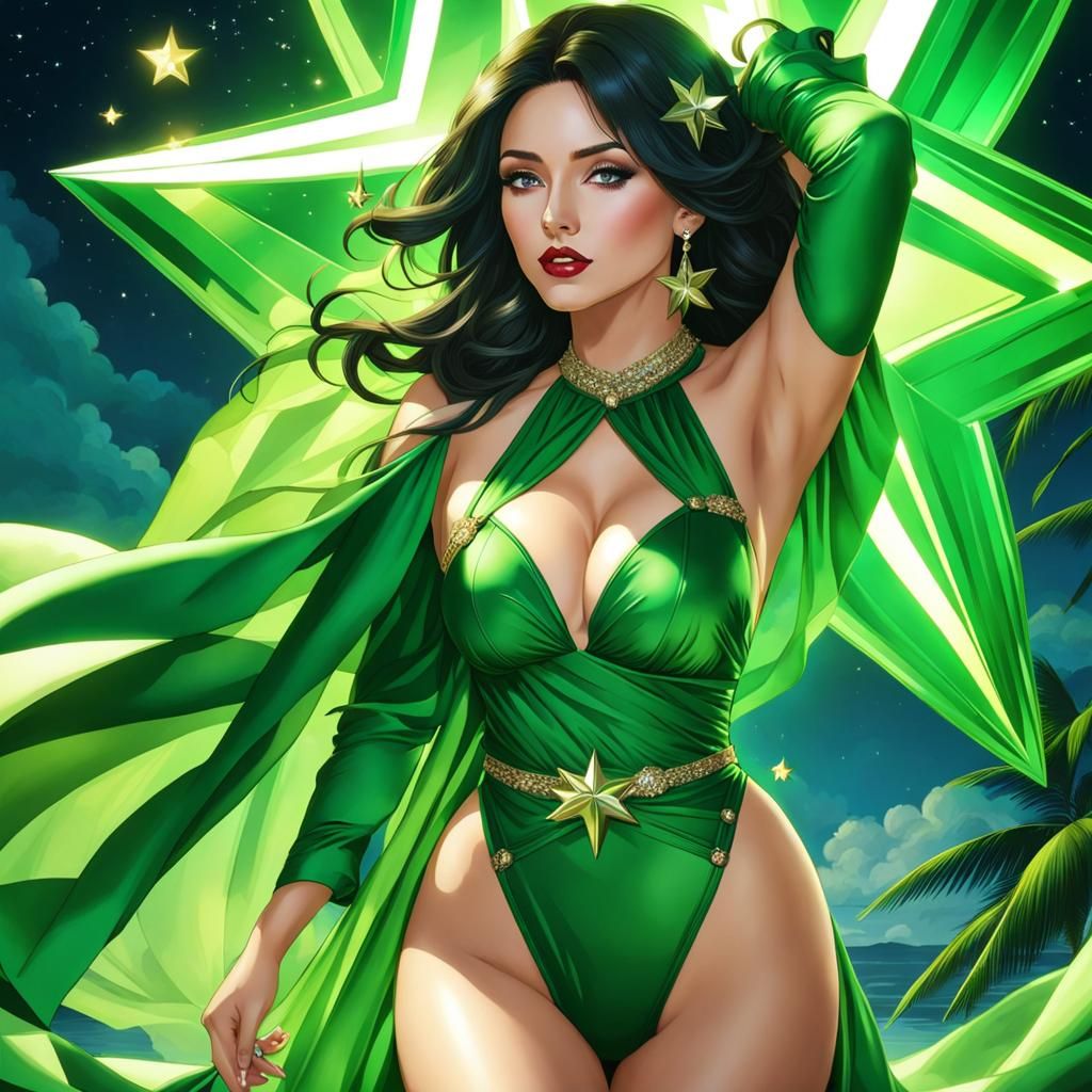 Falling Green Star Before Woman in Lingerie