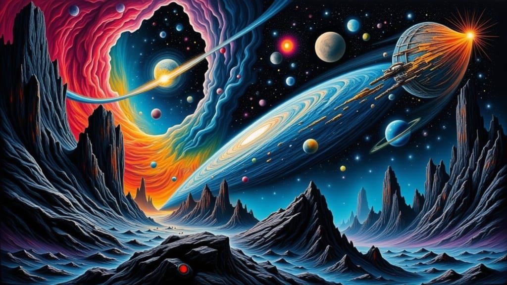 Vehicle Soaring Through a Wormhole in Space