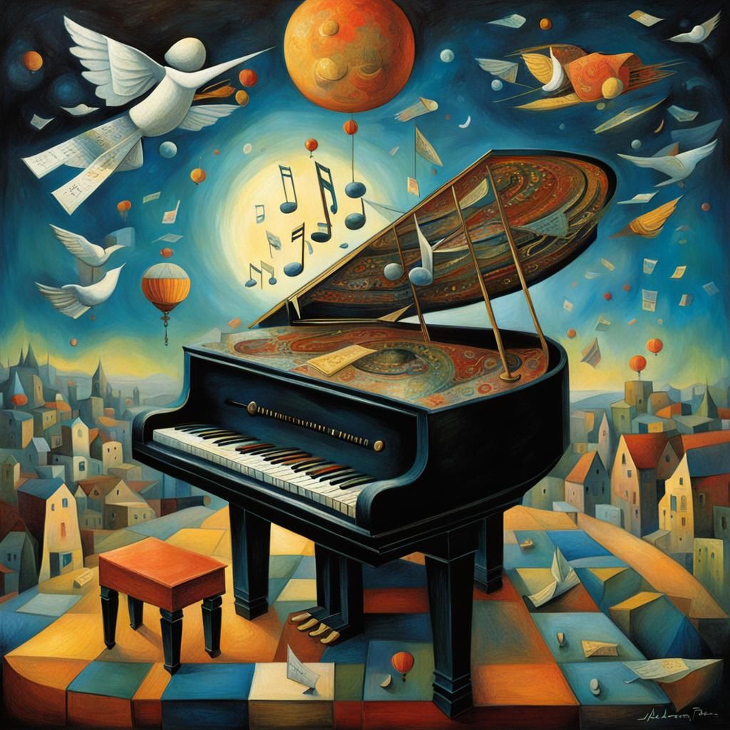 Surreal Flying Piano Artwork