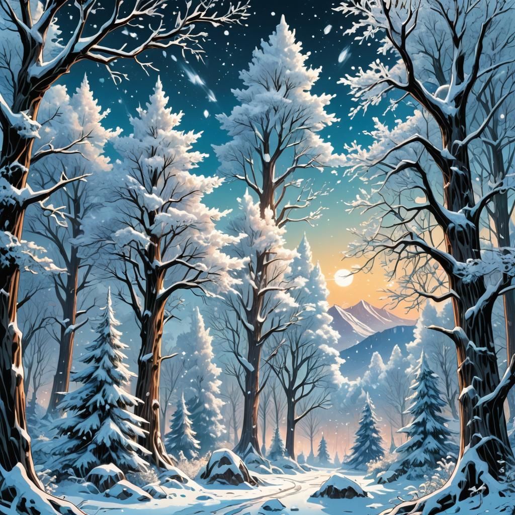 Winter Wonderland Crystal Mountain Comic Book Art