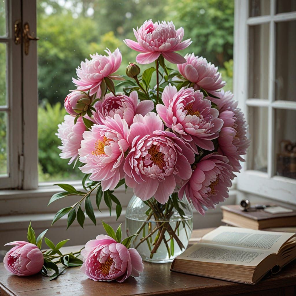 Stunning Soft Pink Peony Blooms in Elegant Vase